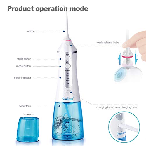Cordless Water Flosser Teeth Cleaner, 10.15OZ Water-Tank, 2 Tip Cases Portabl...