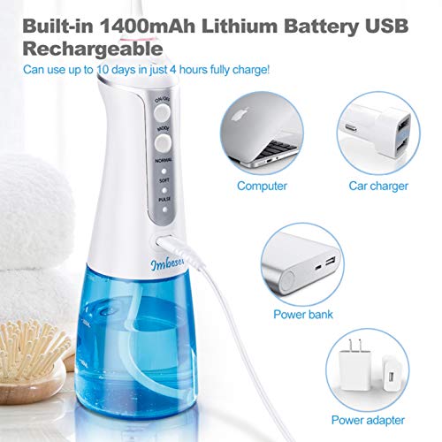 Cordless Water Flosser Teeth Cleaner, 10.15OZ Water-Tank, 2 Tip Cases Portabl...