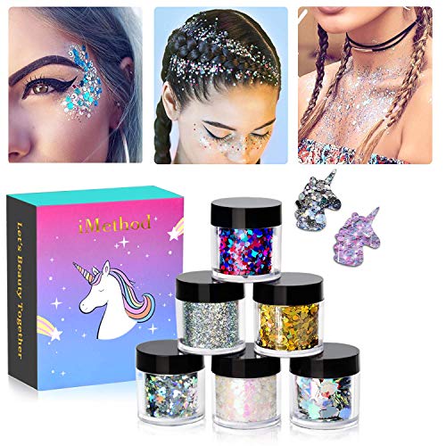 iMethod Body Glitter - 6 Jars Holographic Cosmetic Face Glitter, for Festival...