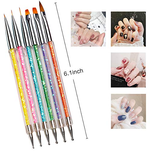 iminoo 6PCS Nail Art Brushes,Double Ended Nail Liner Brush Dotting Pen Nail A...