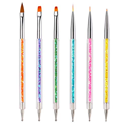 iminoo 6PCS Nail Art Brushes,Double Ended Nail Liner Brush Dotting Pen Nail A...