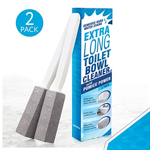 [2 Pack] Pumice Stone Toilet Bowl Cleaner with Extra Long Handle - Limescale ...