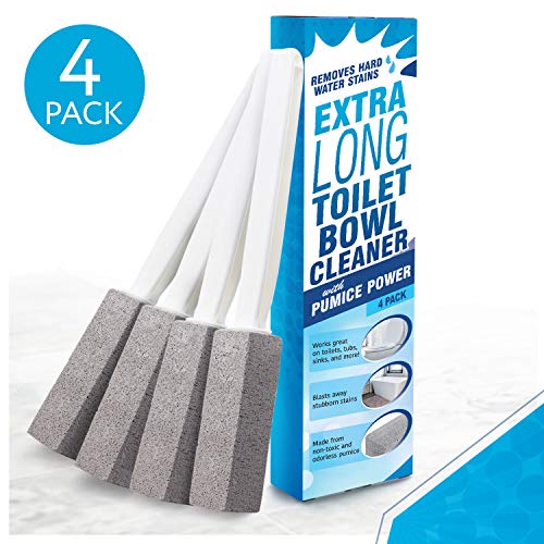 [4 Pack] Pumice Stone Toilet Bowl Cleaner with Extra Long Handle - Limescale ...