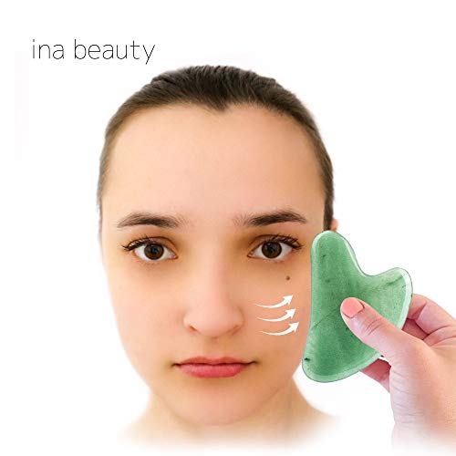 Large Gua Sha Heart by ina beauty - Natural Jade Stone for Face to Lift, Decr...