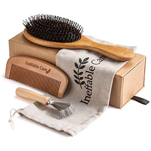 Boar Bristle Hair Brush Set for Women & Men - Wooden Comb & Detangling Hair B...