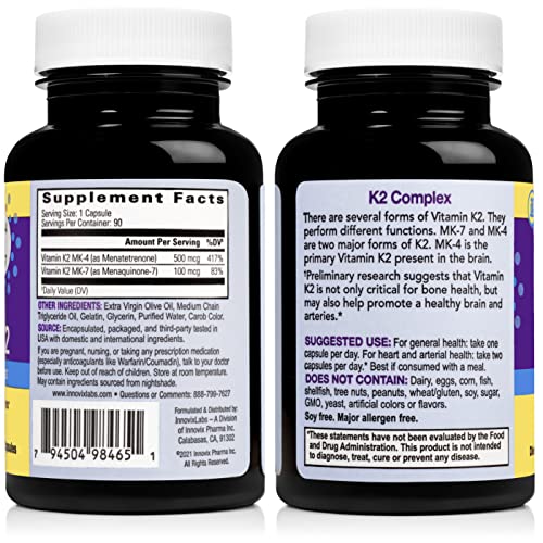 InnovixLabs Full Spectrum Vitamin K2 with MK-7 and MK-4, All-Trans Bioactive ...