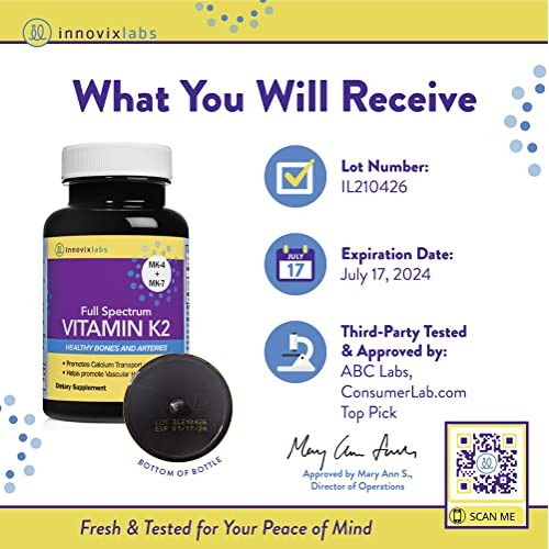 InnovixLabs Full Spectrum Vitamin K2 with MK-7 and MK-4, All-Trans Bioactive ...