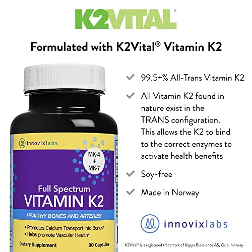 InnovixLabs Full Spectrum Vitamin K2 with MK-7 and MK-4, All-Trans Bioactive ...