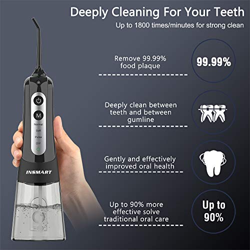 Cordless Water Dental Flosser Teeth Cleaner, INSMART Professional 300ML Tank ...