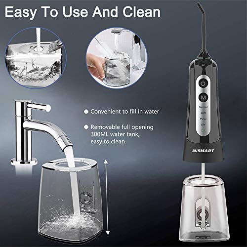 Cordless Water Dental Flosser Teeth Cleaner, INSMART Professional 300ML Tank ...