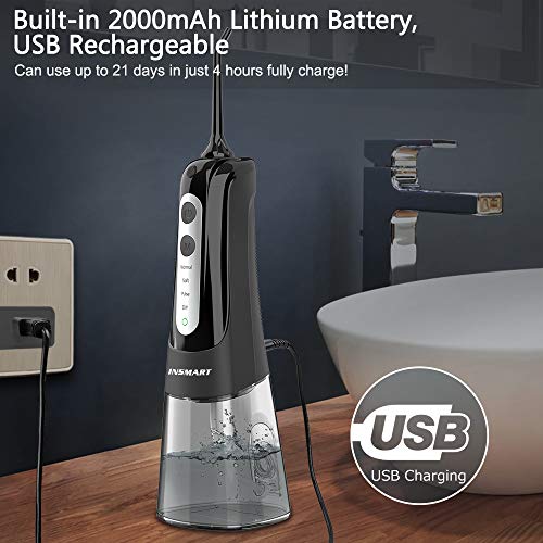 Cordless Water Dental Flosser Teeth Cleaner, INSMART Professional 300ML Tank ...