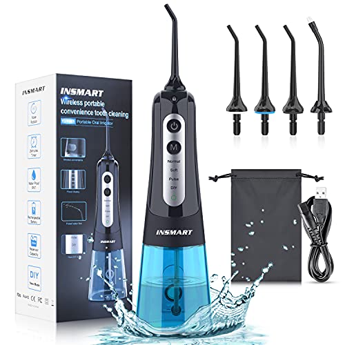 Cordless Water Dental Flosser Teeth Cleaner, INSMART Professional 300ML Tank ...