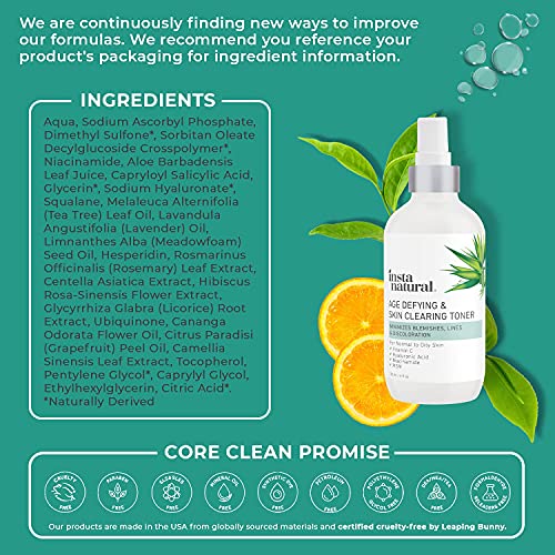 Vitamin C Skin Clearing Toner - Natural Anti Aging Facial Spray with Salicyli...