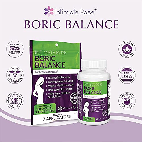 Boric Acid Vaginal Suppositories - 30 Count (600mg) + 7 Applicators - Made in...