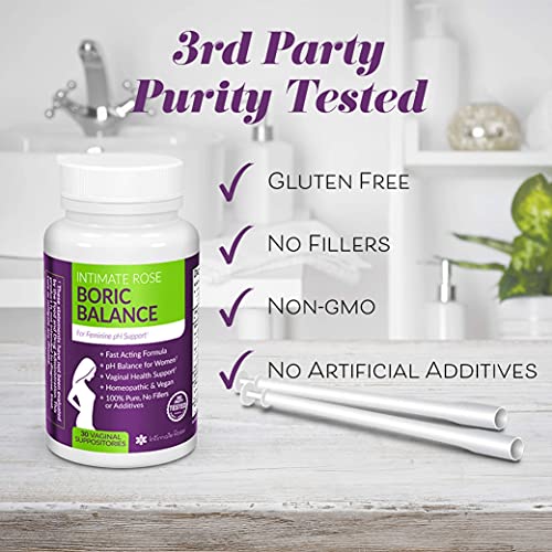 Boric Acid Vaginal Suppositories - 30 Count (600mg) + 7 Applicators - Made in...