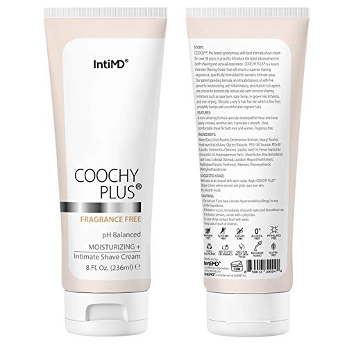 Coochy Plus Intimate Shaving Cream FRAGRANCE FREE For Pubic, Bikini Line, Arm...