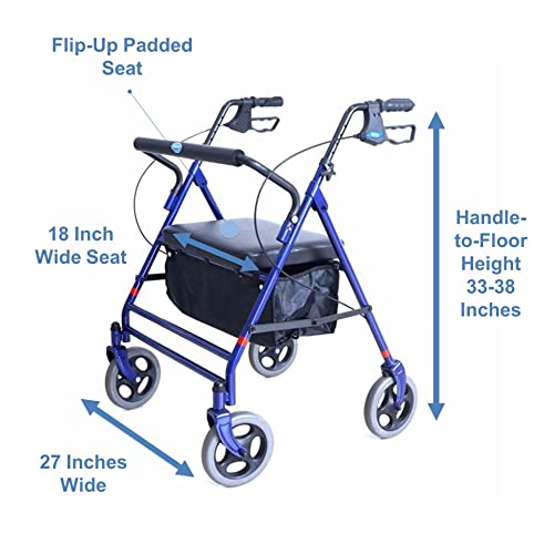 Invacare Bariatric Rollator, 500 lb. Weight Capacity, Flip-Up Padded Seat, 66...