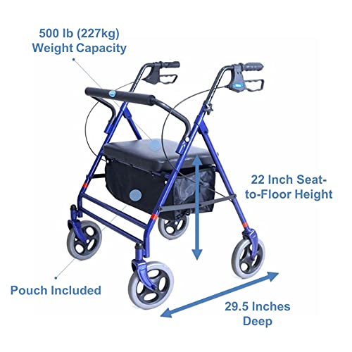 Invacare Bariatric Rollator, 500 lb. Weight Capacity, Flip-Up Padded Seat, 66...