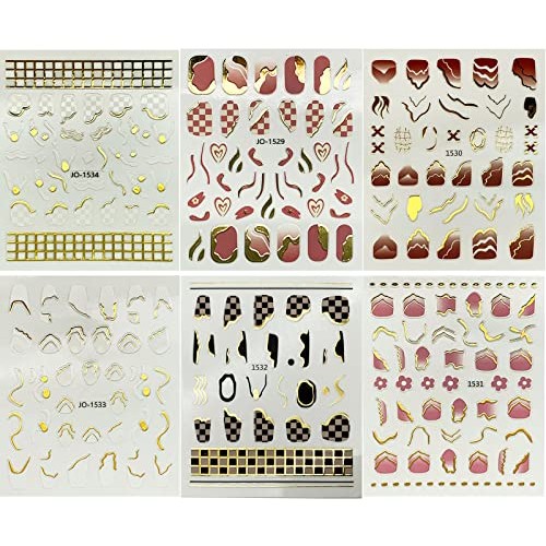3D Gold Nail Art Stickers Decals Fashion Checkerboard Grid Self-Adhesive Nail...