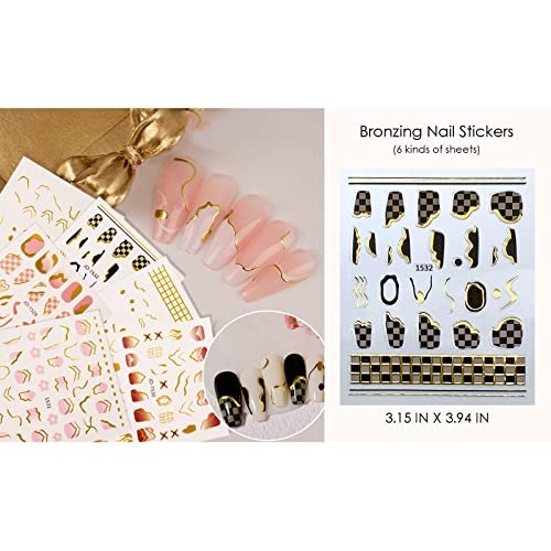 3D Gold Nail Art Stickers Decals Fashion Checkerboard Grid Self-Adhesive Nail...