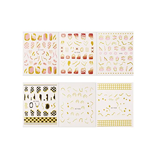 3D Gold Nail Art Stickers Decals Fashion Checkerboard Grid Self-Adhesive Nail...