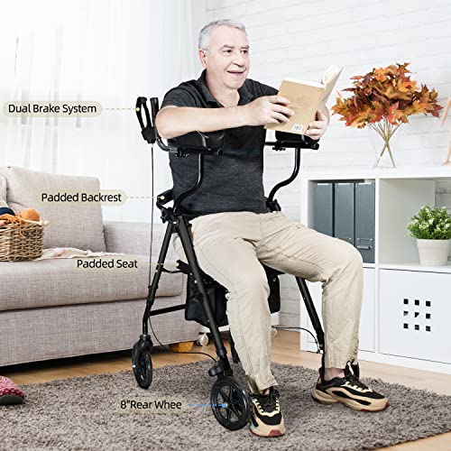 iooHug Walkers for Seniors with Seat, Upright Rollator Walker Lightweight wit...