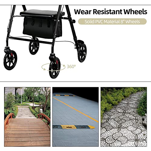 iooHug Walkers for Seniors with Seat, Upright Rollator Walker Lightweight wit...