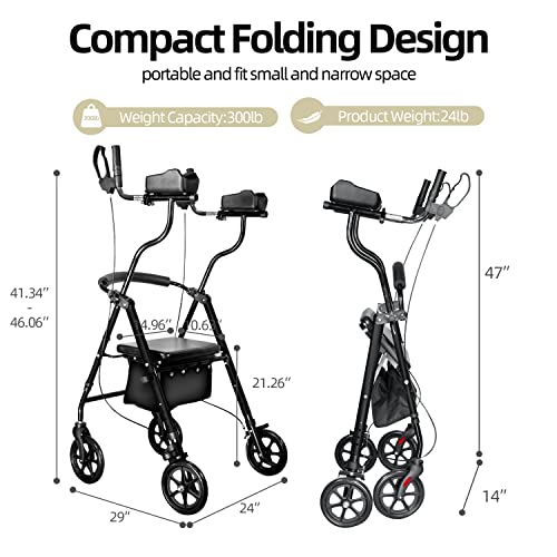 iooHug Walkers for Seniors with Seat, Upright Rollator Walker Lightweight wit...