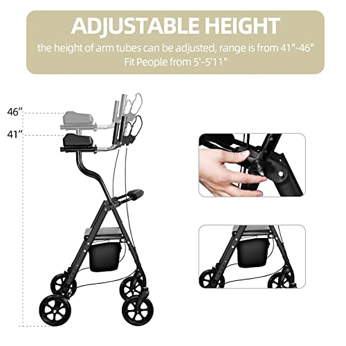 iooHug Walkers for Seniors with Seat, Upright Rollator Walker Lightweight wit...