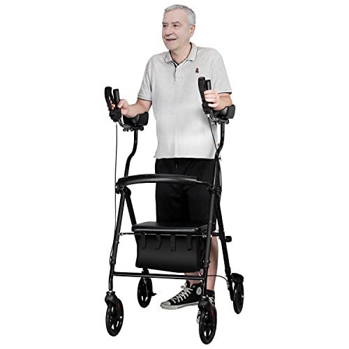 iooHug Walkers for Seniors with Seat, Upright Rollator Walker Lightweight wit...