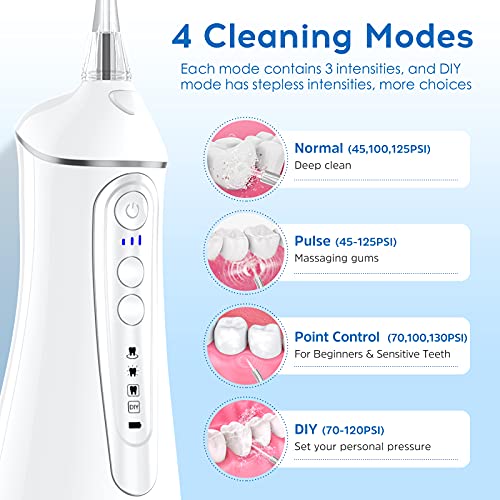 Water Flosser Cordless for Teeth - 4 Modes Water Teeth Cleaner with 300ML Wat...