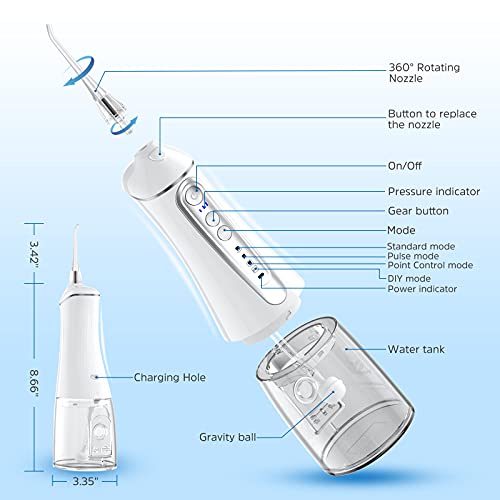 Water Flosser Cordless for Teeth - 4 Modes Water Teeth Cleaner with 300ML Wat...