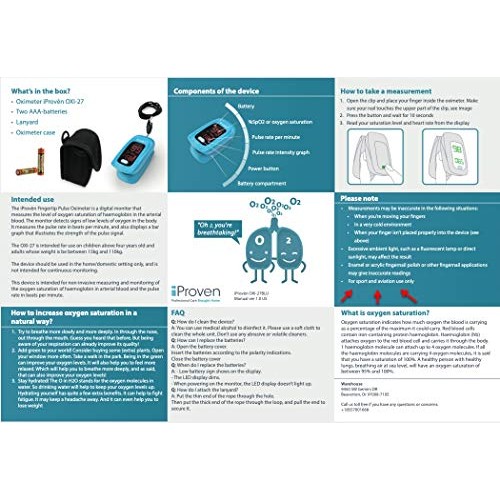 iProven Pulse Oximeter with Heart Rate Monitor on Fingertip, Oxygen Saturatio...