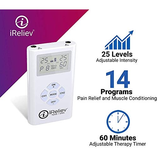 iReliev TENS + EMS Combination Unit Muscle Stimulator for Pain Relief & Arthr...