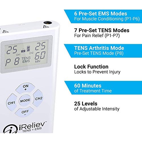 iReliev TENS + EMS Combination Unit Muscle Stimulator for Pain Relief & Arthr...