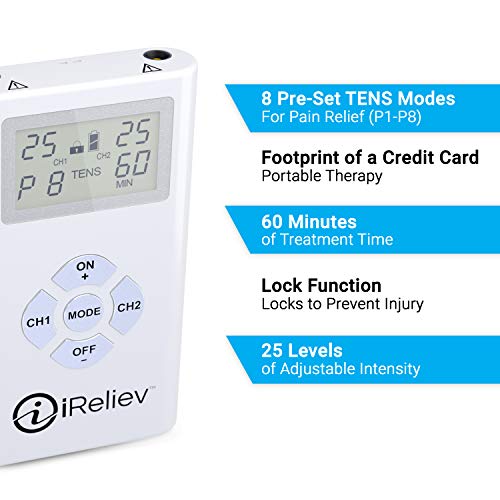 iReliev TENS Unit Electronic Pulse Massager & (8) Electrodes Pain Relief Bund...