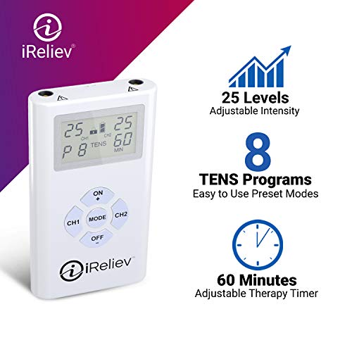 iReliev TENS Unit Electronic Pulse Massager & (8) Electrodes Pain Relief Bund...