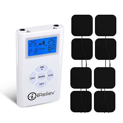 iReliev TENS Unit Electronic Pulse Massager & (8) Electrodes Pain Relief Bund...