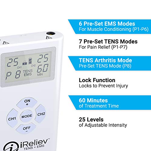 iReliev TENS Unit Muscle Stimulator Combination with Premium Carry case. TENS...