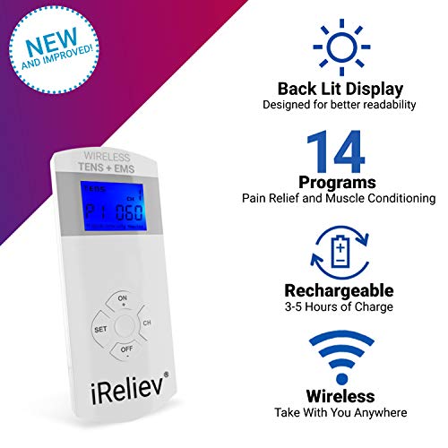 iReliev Wireless TENS + EMS Therapeutic Wearable System Wireless TENS Unit + ...