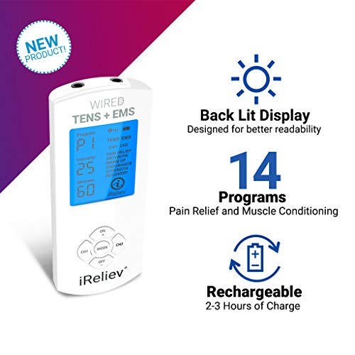 TENS Unit + EMS Muscle Stimulator by iReliev: Comes with 14 Therapy Modes, Pr...
