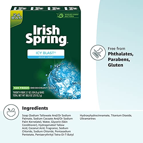 Irish Spring Bar Soap for Men, Icy Blast, Men's Bar Soap, 3.7 Oz, 24 Pack