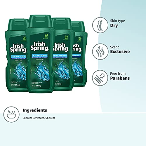 Irish Spring Body Wash, Moisture Blast, 18 fluid ounce (Pack of 4)