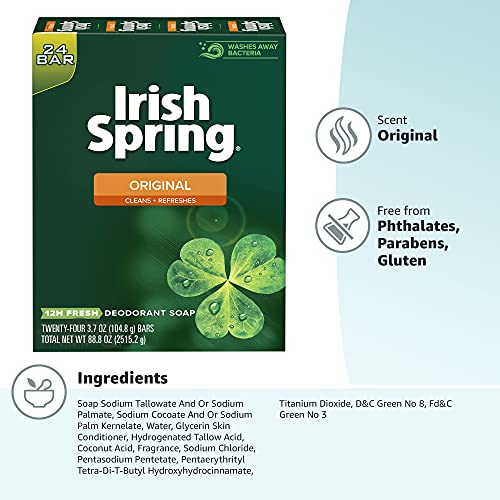 Irish Spring Men's Deodorant Bar Soap, Original Scent - 3.7 ounces (24 Count)