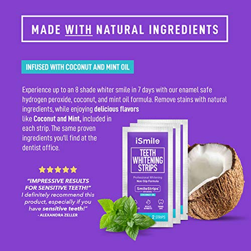 iSmile Teeth Whitening Strips Kit - Coconut and Mint Oil, 44 Strips, 22 Treat...