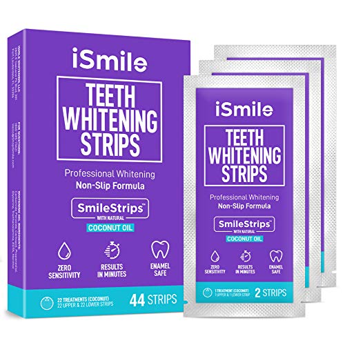 iSmile Teeth Whitening Strips Kit - Coconut and Mint Oil, 44 Strips, 22 Treat...