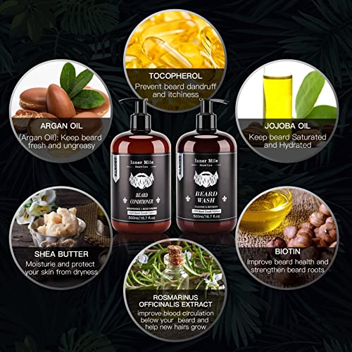 Beard Wash and Conditioner Set (Large 17 oz each), New Beard Growth Formula w...