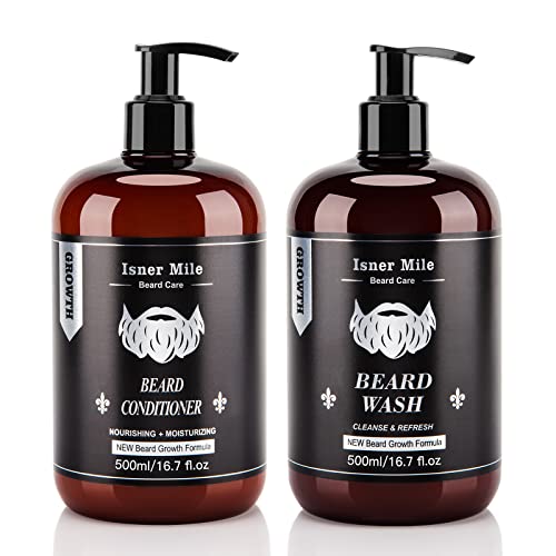 Beard Wash and Conditioner Set (Large 17 oz each), New Beard Growth Formula w...