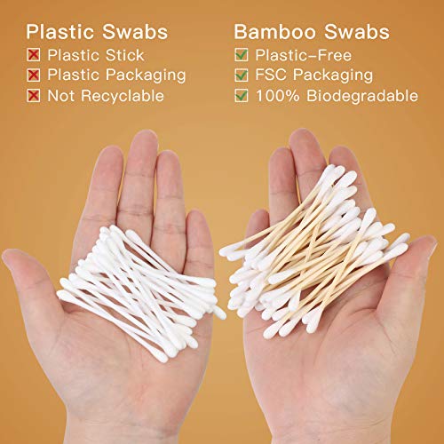 Bamboo Cotton Swabs - 500 Count - Vegan Cotton Swabs, Eco Friendly Double Tip...