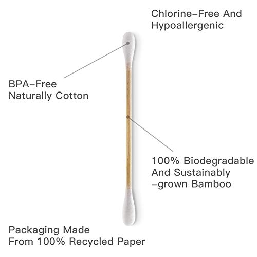 Bamboo Cotton Swabs - 500 Count - Vegan Cotton Swabs, Eco Friendly Double Tip...